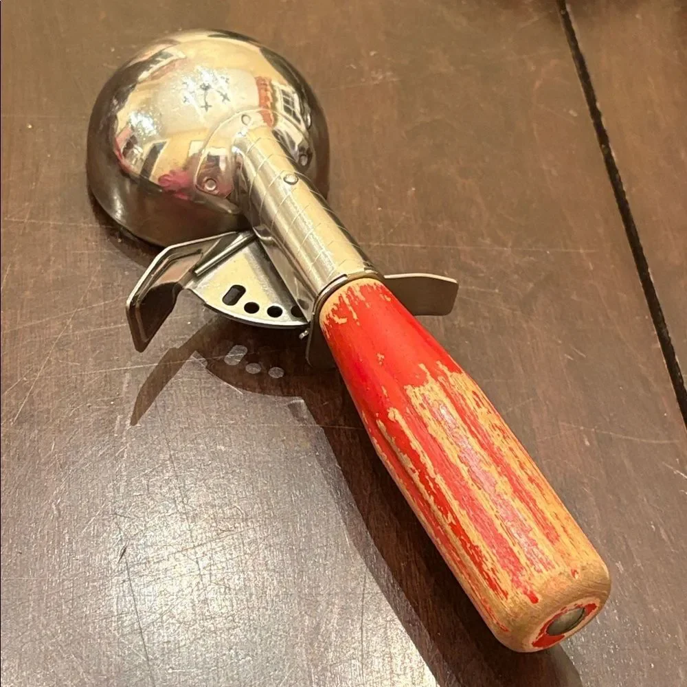 Vintage Ice Cream Scoop with Red Wood Handle